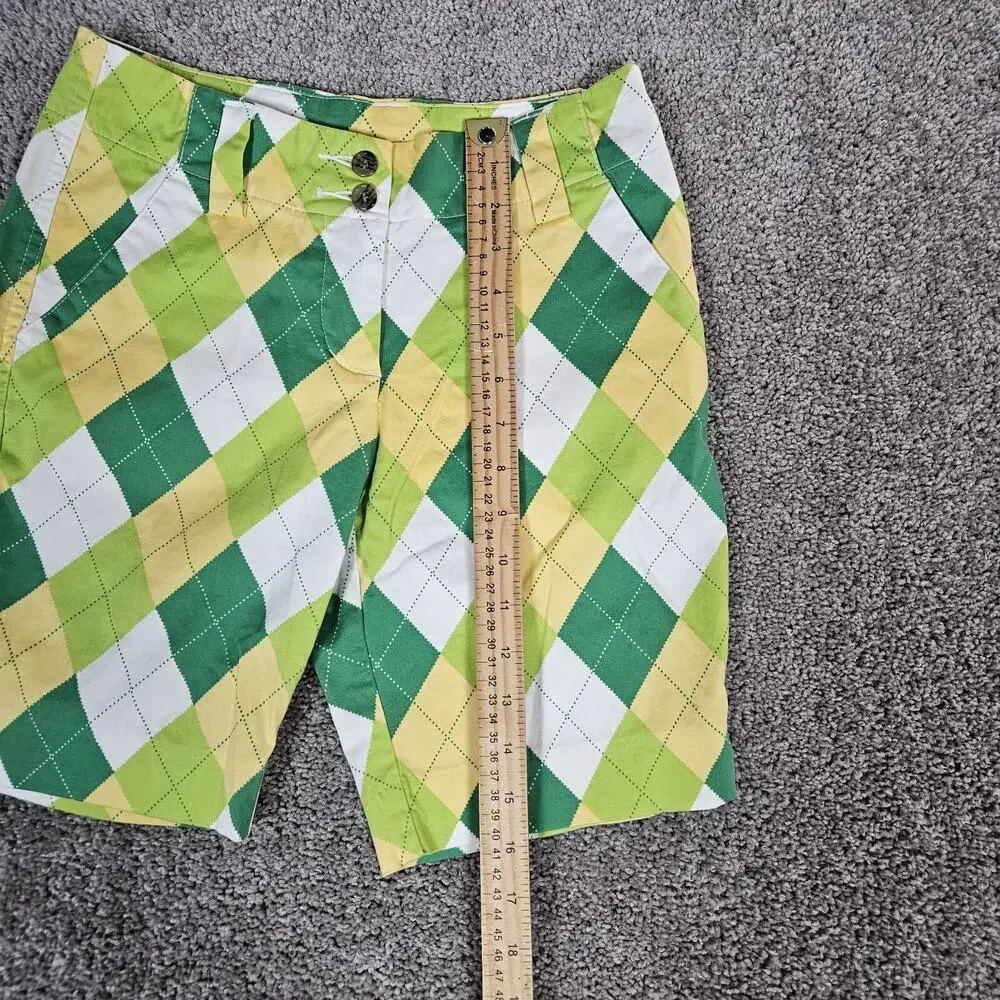 Loudmouth Shorts Womens 0 Kelly Green Argyle Golf A Tisket A Tasket Preppy - Picture 9 of 12